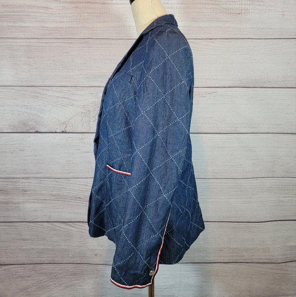 Tommy Hilfiger Diamond Long Sleeve Chambray Statement Blazer Blue Size 12 - Picture 4 of 8